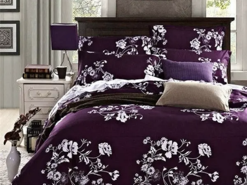 Бязь Голд Люкс бордовий комплект постільної білизни з принтом квітів, полуторний (BL1.5-618)