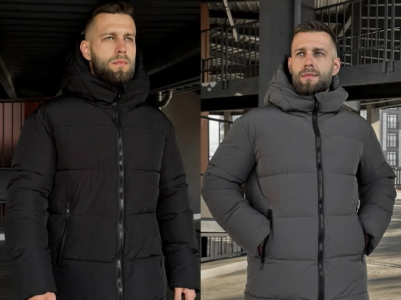 Зимова чоловіча подовжена куртка Storm на пуху сіра тепла пуховик сірого кольору на зиму Код: RD486