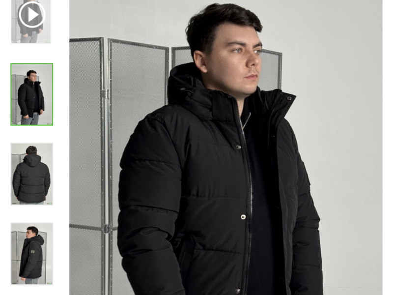 Чоловіча зимова чорна куртка з капюшоном