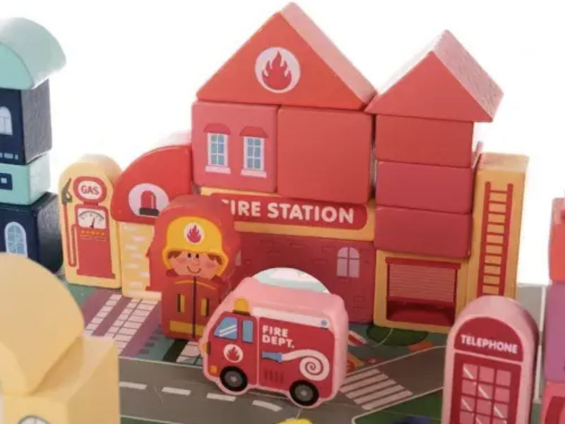 Дерев'яні кубики конструктор великий набір 100 елементів , місто (сортер, головоломка , сумка) KRUZZEL 19159 Польща