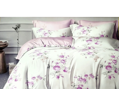 Сатинова Постільна білизна Тет-а-Тет євро розмір Троянди на білому тлі