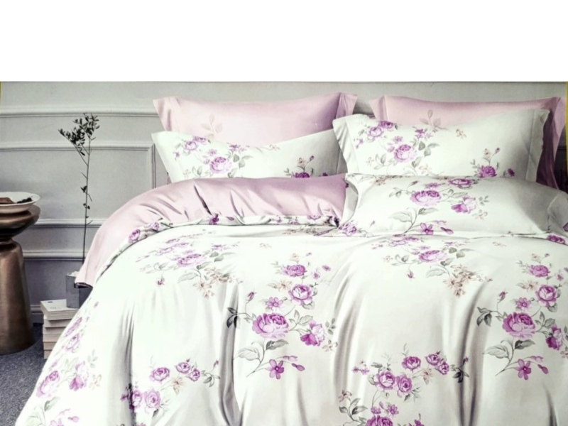 Сатинова Постільна білизна Тет-а-Тет євро розмір Троянди на білому тлі