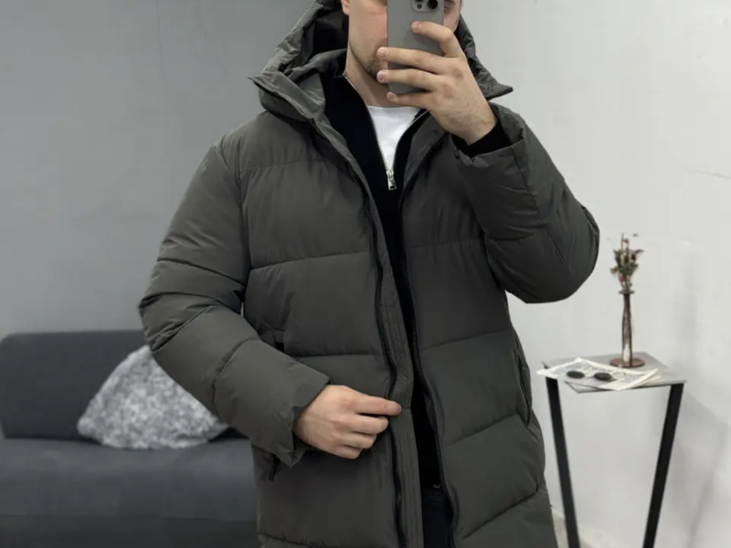 Зимова чоловіча подовжена куртка Storm на пуху сіра тепла пуховик сірого кольору на зиму Код: RD486