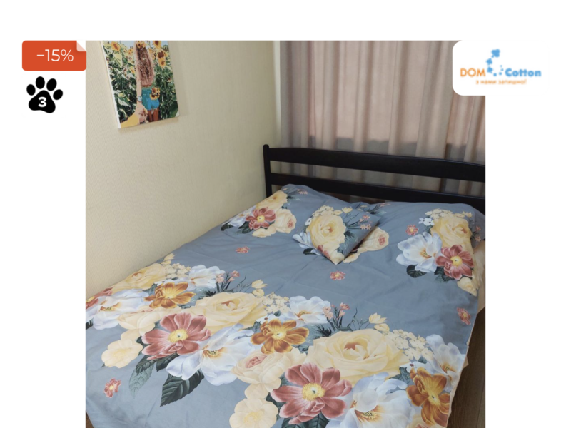 Постельное белье Сатин "Цветы на сером"