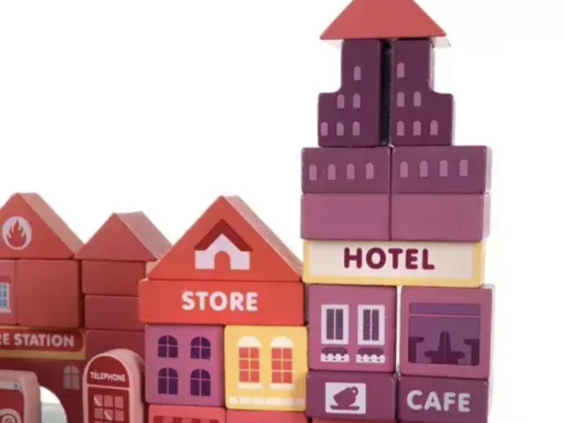 Дерев'яні кубики конструктор великий набір 100 елементів , місто (сортер, головоломка , сумка) KRUZZEL 19159 Польща