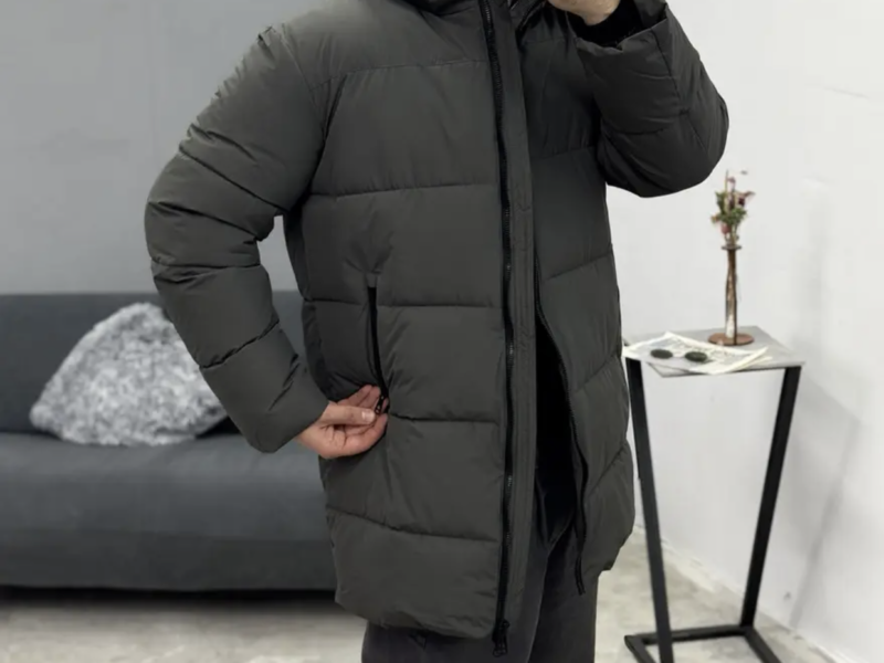 Зимова чоловіча подовжена куртка Storm на пуху сіра тепла пуховик сірого кольору на зиму Код: RD486