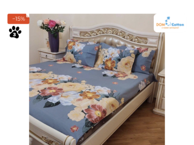 Постельное белье Сатин "Цветы на сером"