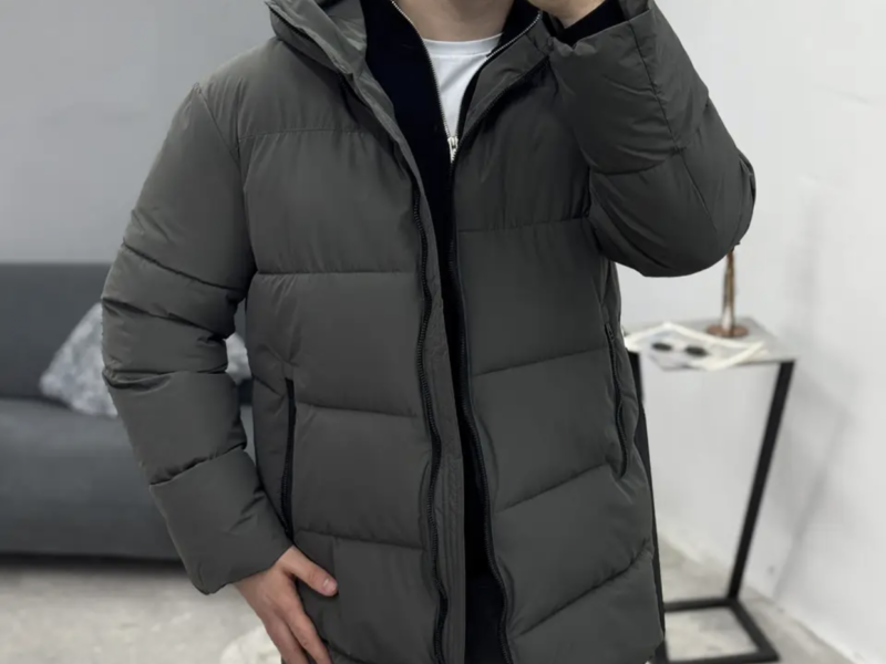 Зимова чоловіча подовжена куртка Storm на пуху сіра тепла пуховик сірого кольору на зиму Код: RD486