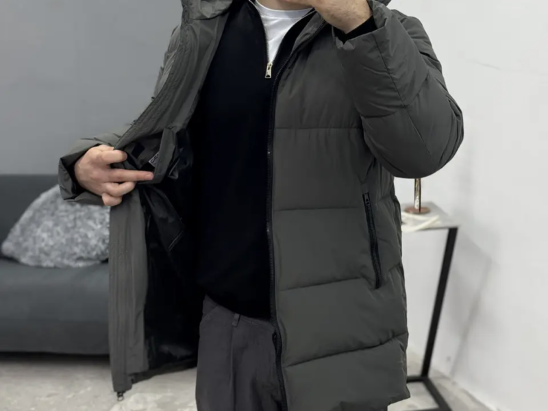 Зимова чоловіча подовжена куртка Storm на пуху сіра тепла пуховик сірого кольору на зиму Код: RD486