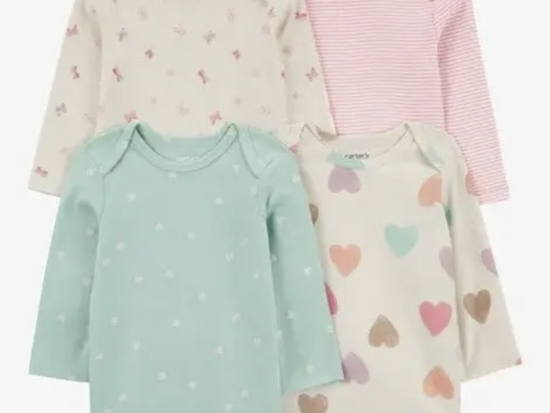 Дитячі боді з довгим рукавом для дівчинки, набір 4 шт. Сердечка Картерс Код: 2802937-1