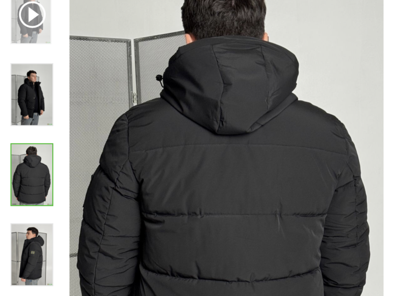 Чоловіча зимова чорна куртка з капюшоном