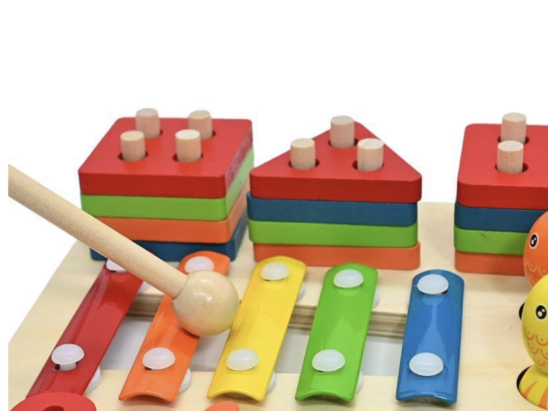 Деревянная логическая доска C 75574 с ксилофоном, магнитной рыбалкой и сортировщиком цифр Код: 7-187029