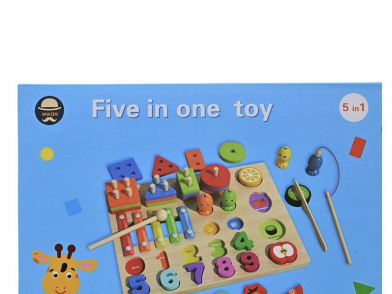 Деревянная логическая доска C 75574 с ксилофоном, магнитной рыбалкой и сортировщиком цифр Код: 7-187029