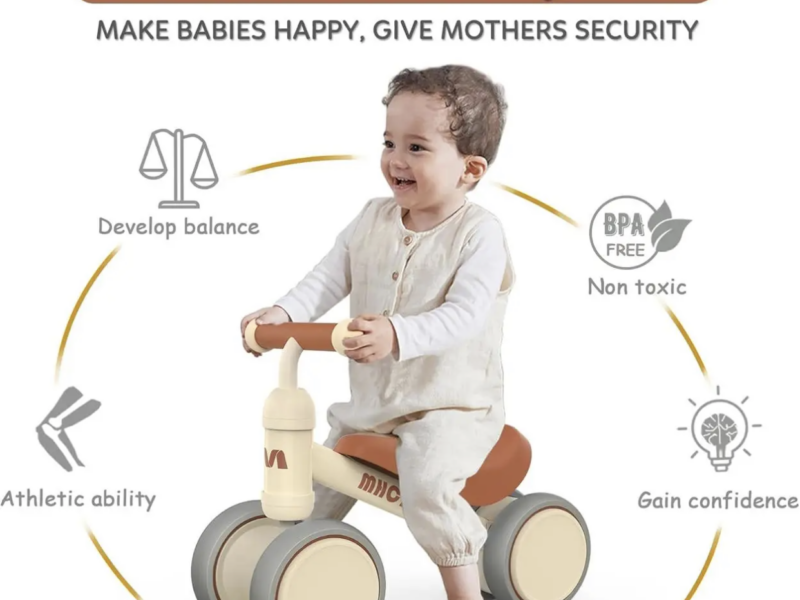 Біговел MHCYLION для дітей 10-24 місяців 4 колеса бежевий легкий баланс-байк з кошиком