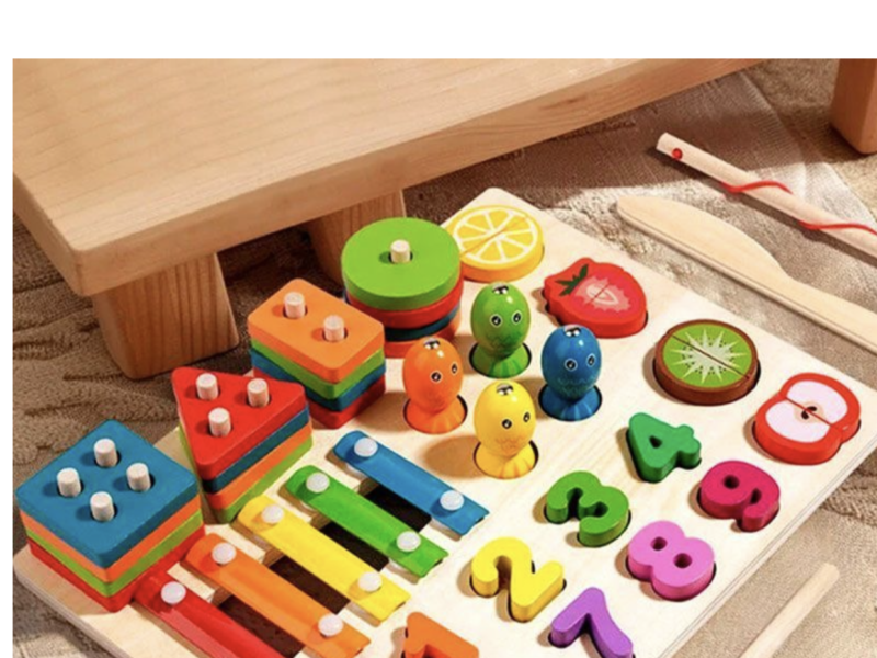Деревянная логическая доска C 75574 с ксилофоном, магнитной рыбалкой и сортировщиком цифр Код: 7-187029