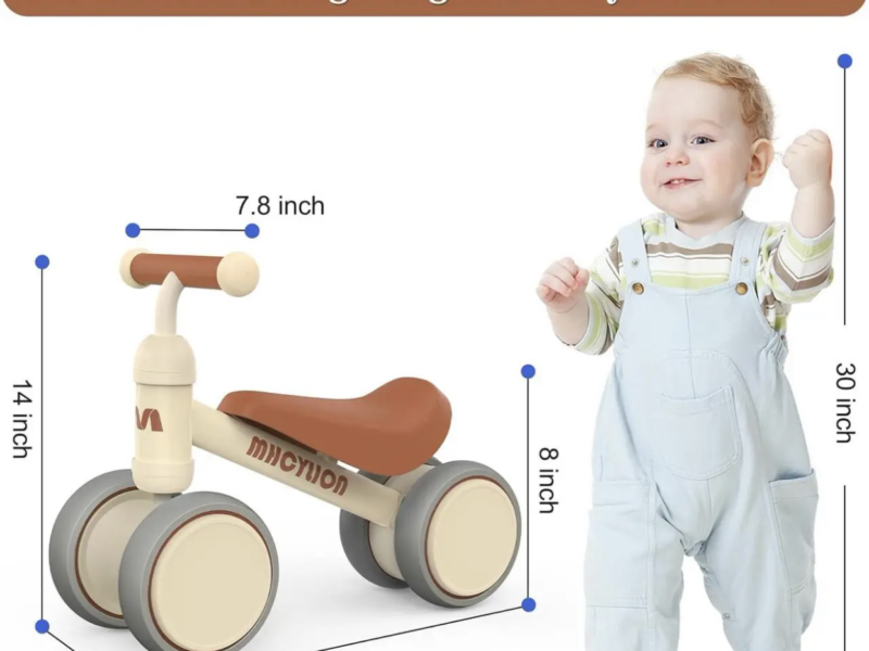 Біговел MHCYLION для дітей 10-24 місяців 4 колеса бежевий легкий баланс-байк з кошиком