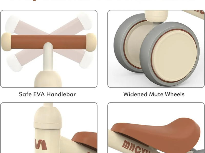 Біговел MHCYLION для дітей 10-24 місяців 4 колеса бежевий легкий баланс-байк з кошиком