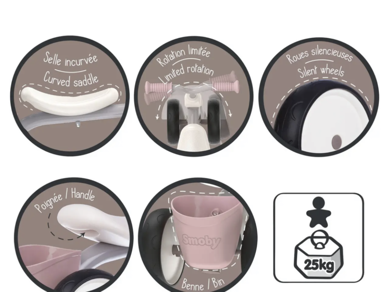 Біговел дитячий Smoby металевий, чотириколісний пудра