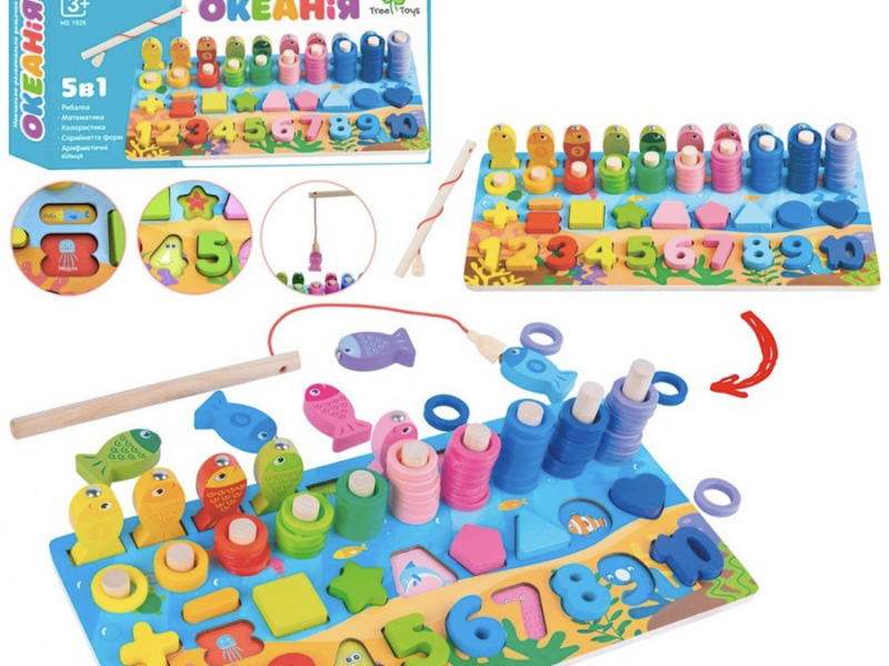 Деревянная развивающая игрушка Океания многофункциональная доска Tree Toys сортер, цифры, рыбалка, фигуры (MD 1926)