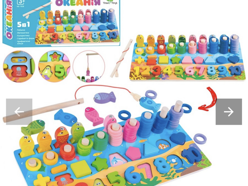Деревянная развивающая игрушка Океания многофункциональная доска Tree Toys сортер, цифры, рыбалка, фигуры (MD 1926)