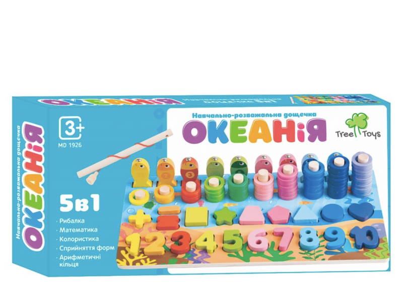 Деревянная развивающая игрушка Океания многофункциональная доска Tree Toys сортер, цифры, рыбалка, фигуры (MD 1926)