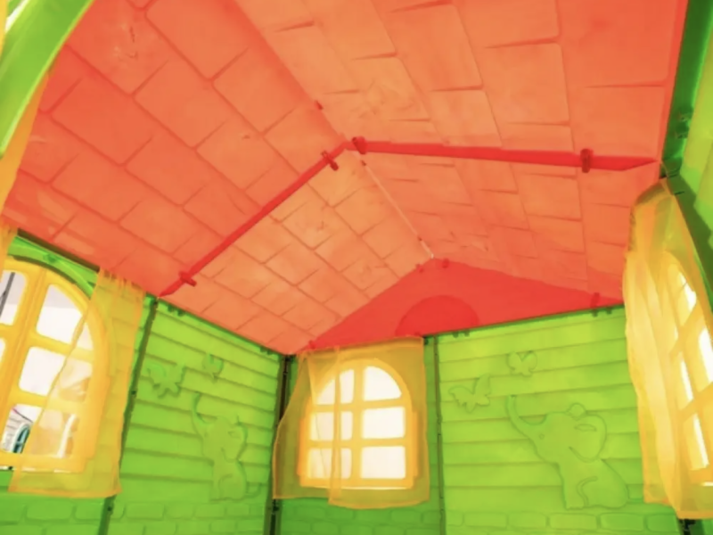 Ігровий комплекс Doloni Зелений дитячий будиночок, гірка з тунелем, пісочниця, стіл, стілець та конструктор