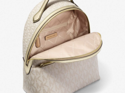 MICHAEL KORS Sheila Medium Two-Tone Signature Logo Backpack PALE GOLD