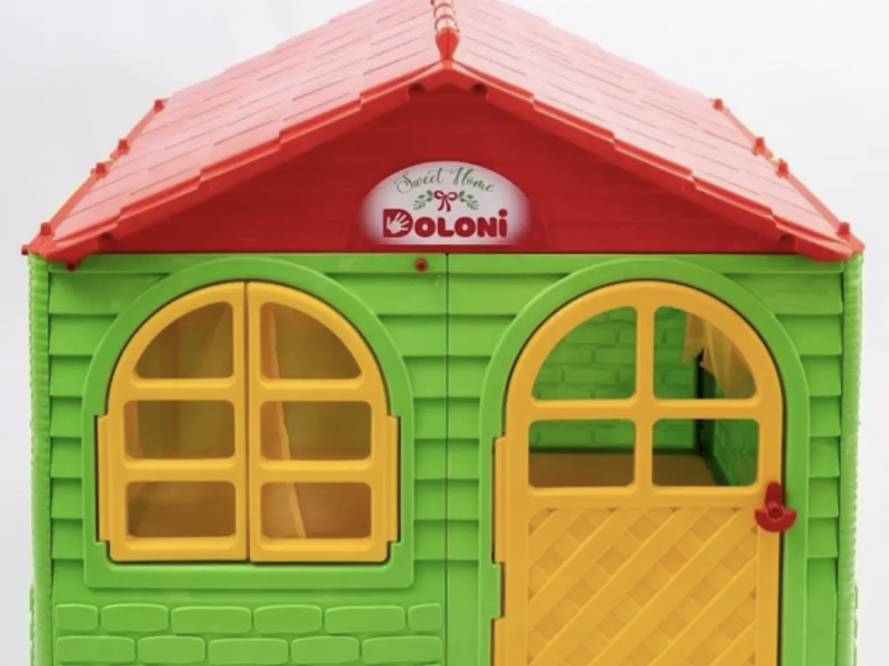 Ігровий комплекс Doloni Зелений дитячий будиночок, гірка з тунелем, пісочниця, стіл, стілець та конструктор