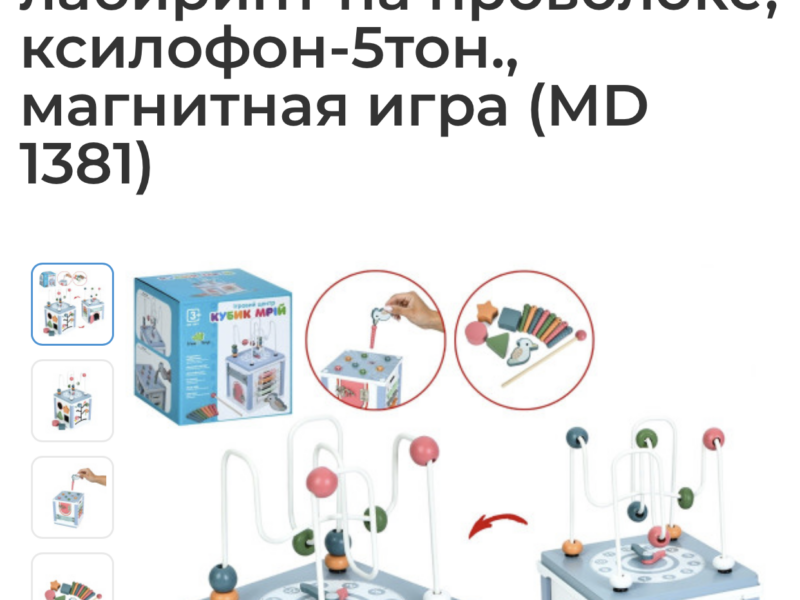 Деревянная игрушка Центр развивающий Tree Toys бизикуб, лабиринт на проволоке, ксилофон-5тон., магнитная игра (MD 1381)