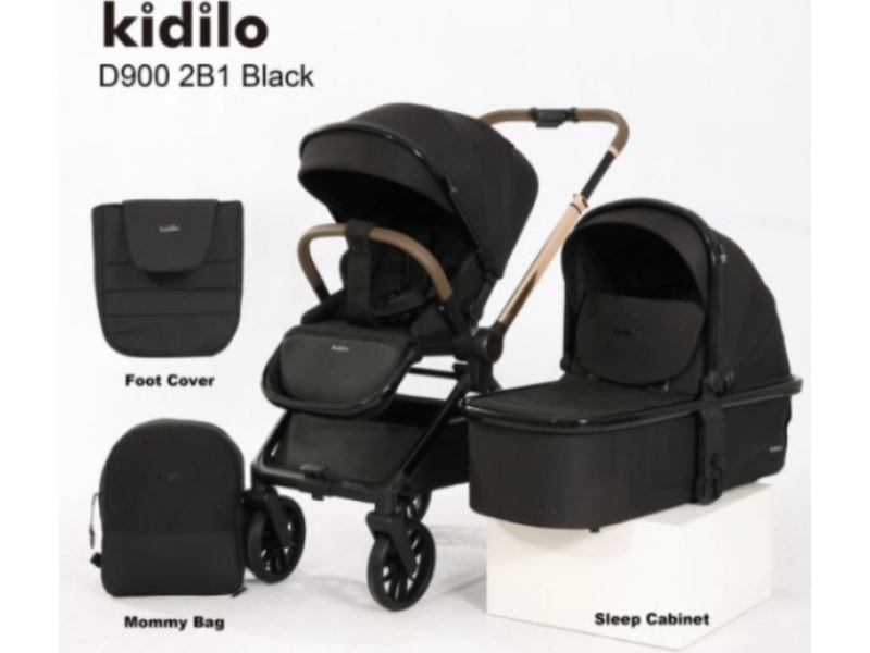 Коляска универсальная детская, 2в1 бренд Kidilo D900 чёрная black