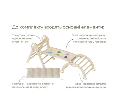 Набір 4в1 Монтессорі Goodevas міні молочний з трикутником, аркою, гіркою та подушкою (E556)