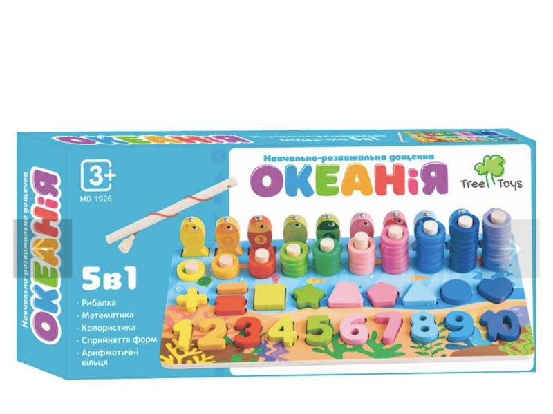 Деревянная развивающая игрушка Океания многофункциональная доска Tree Toys сортер, цифры, рыбалка, фигуры (MD 1926)
