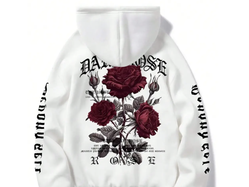 Худі оверсайз із принтом Dark Rose Темна троянда Білий, XS