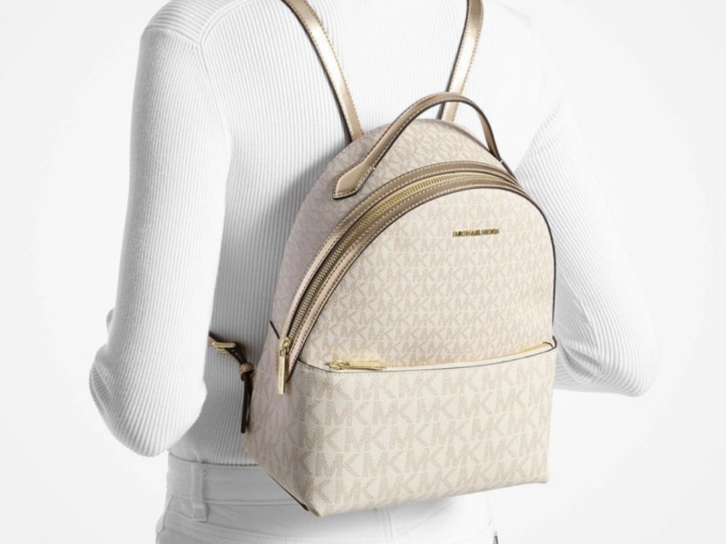 MICHAEL KORS Sheila Medium Two-Tone Signature Logo Backpack PALE GOLD