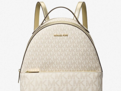 MICHAEL KORS Sheila Medium Two-Tone Signature Logo Backpack PALE GOLD