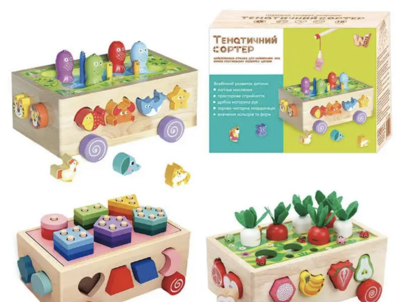 Ігровий центр 22995 (24) "WToys", дерев яний, каталка, 3 в 1, сортер, 1 тематична гра, в коробці