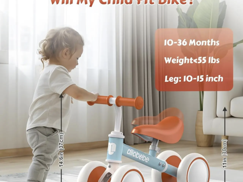 Беговел Allobebe, детский, 4 колеса, 1–3 года, регулируемое сиденье