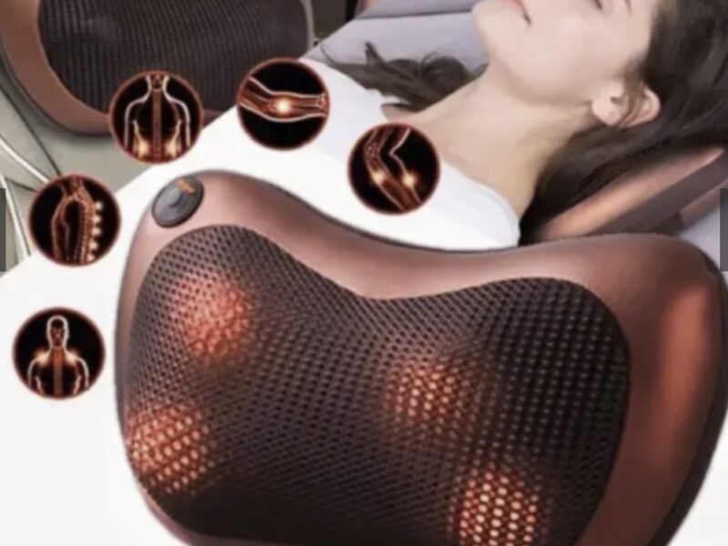 Масажна подушка Massage Pillow з підігрівом 4х головними роликами / Роликовий масажер для шиї та тіла