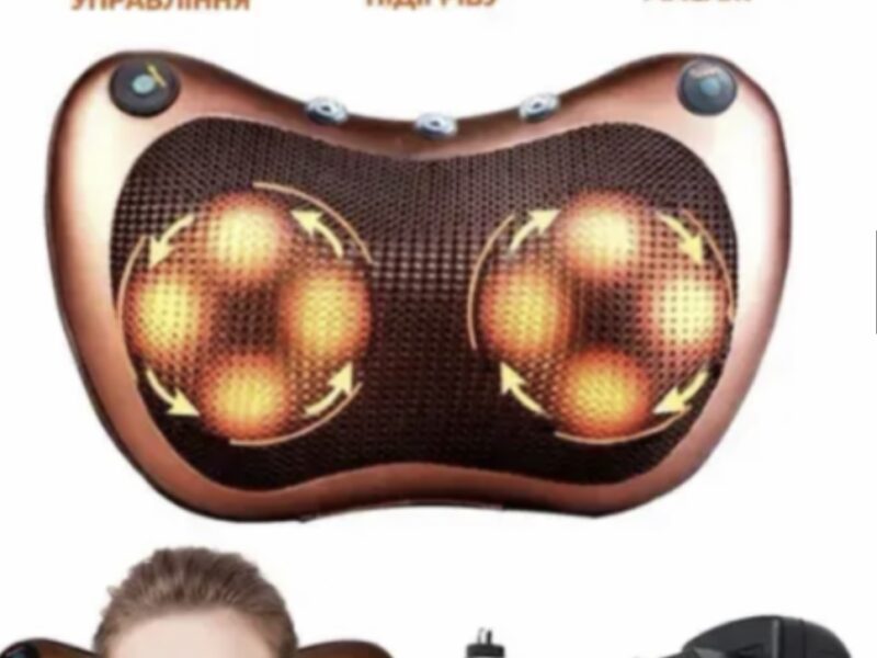 Масажна подушка Massage Pillow з підігрівом 4х головними роликами / Роликовий масажер для шиї та тіла
