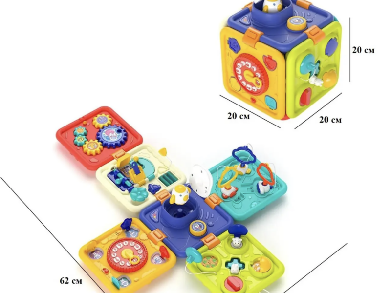 Дитяча розвиваюча іграшка бізікуб для дітей Складний куб бізіборд з підсвіткою та звуками для малюків від 12 місяців