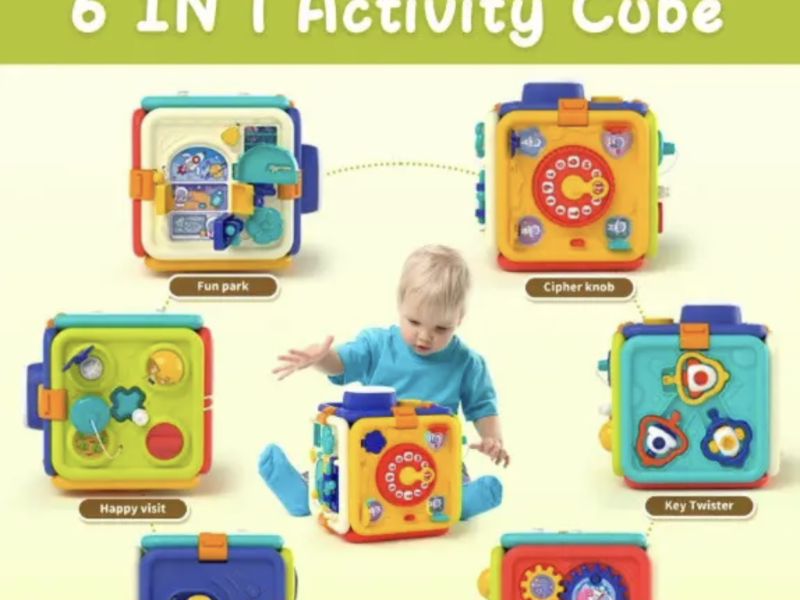 Дитяча розвиваюча іграшка бізікуб для дітей Складний куб бізіборд з підсвіткою та звуками для малюків від 12 місяців
