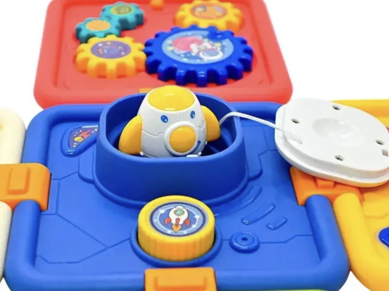 Дитяча розвиваюча іграшка бізікуб для дітей Складний куб бізіборд з підсвіткою та звуками для малюків від 12 місяців