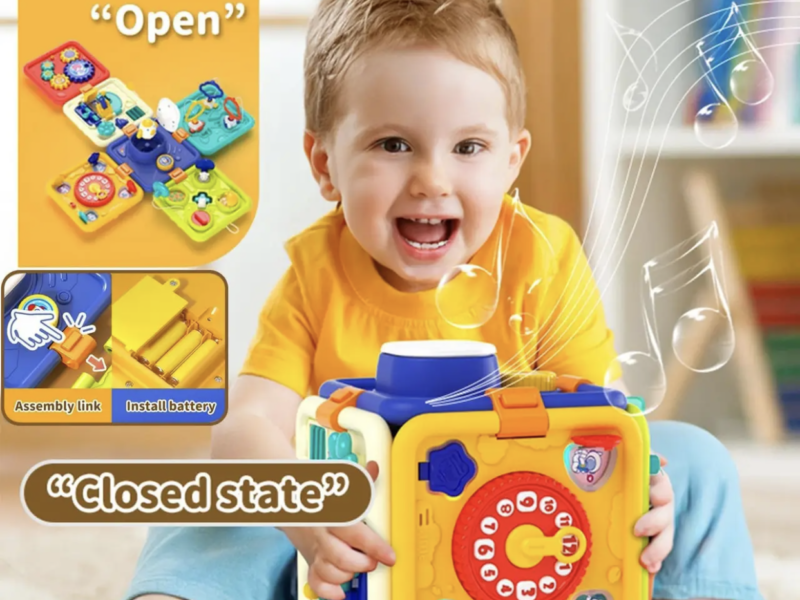 Дитяча розвиваюча іграшка бізікуб для дітей Складний куб бізіборд з підсвіткою та звуками для малюків від 12 місяців