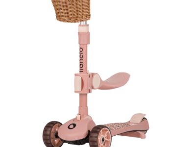Lionelo Franky детский самокат 2 в 1 со съемным сиденьем, корзиной для мелочей, большие колеса с подсветкой • Pink Rose