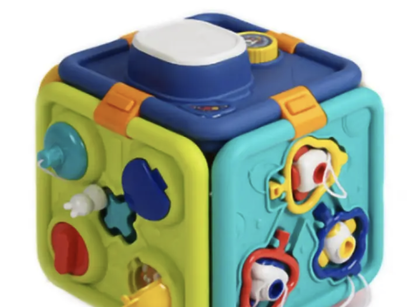 Дитяча розвиваюча іграшка бізікуб для дітей Складний куб бізіборд з підсвіткою та звуками для малюків від 12 місяців