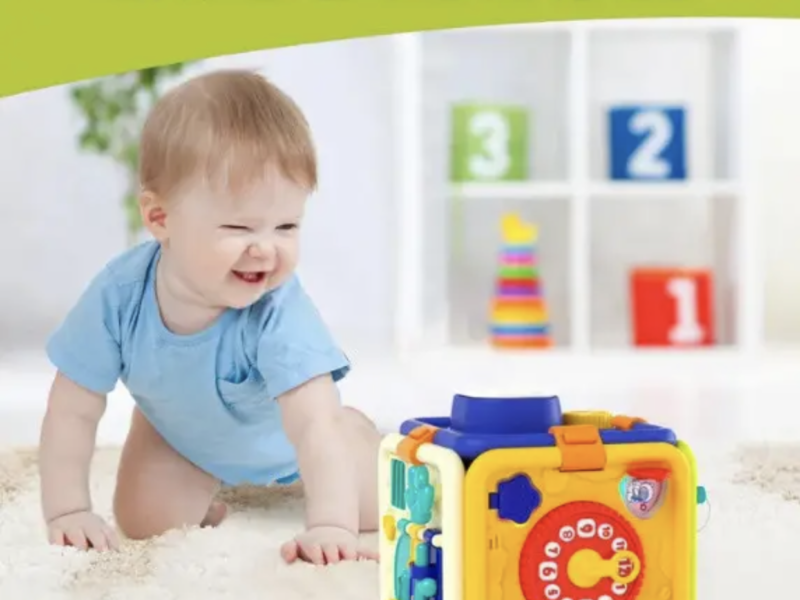 Дитяча розвиваюча іграшка бізікуб для дітей Складний куб бізіборд з підсвіткою та звуками для малюків від 12 місяців