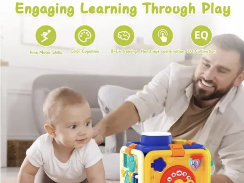 Дитяча розвиваюча іграшка бізікуб для дітей Складний куб бізіборд з підсвіткою та звуками для малюків від 12 місяців