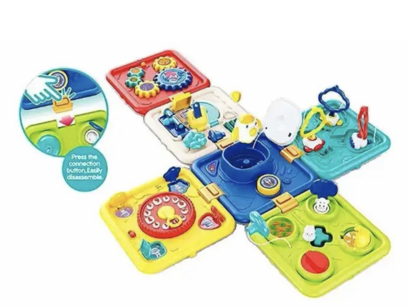 Дитяча розвиваюча іграшка бізікуб для дітей Складний куб бізіборд з підсвіткою та звуками для малюків від 12 місяців