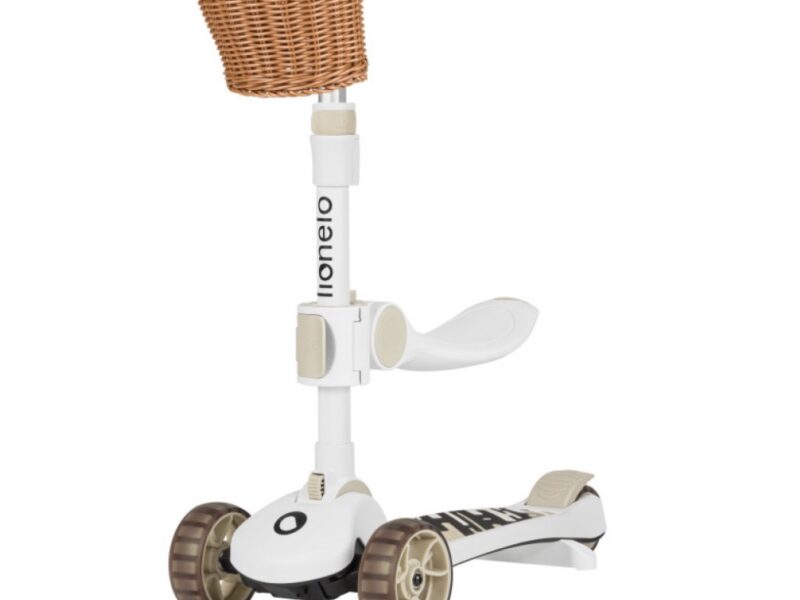 Lionelo Franky детский самокат 2 в 1 со съемным сиденьем, корзиной для мелочей, большие колеса с подсветкой • Beige