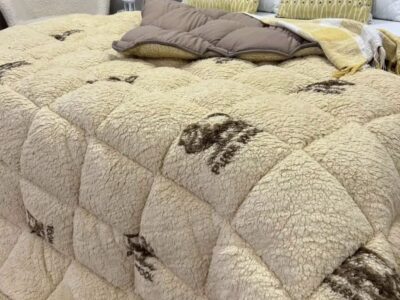 Ковдра зимова євро з відкритим хутром на овчині двостороння 195х215 см Код: Баранчики євро